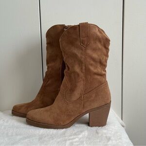 Elegant Tan Suede Heeled Boots
